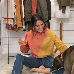 Hem & Thread Split Color Sweater, Size Medium